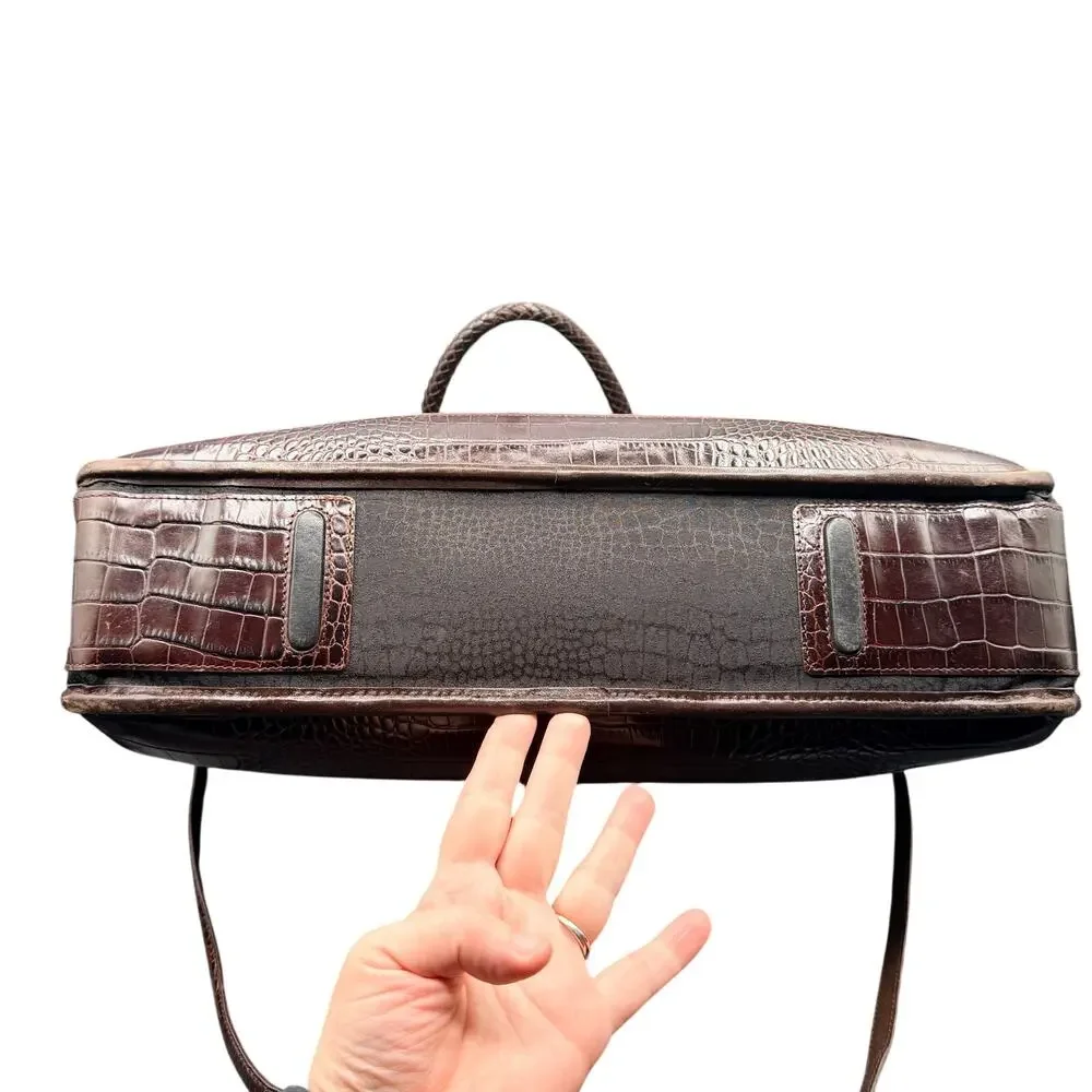 Brighton for Business Martha Leather Laptop Briefcase Croc Trim Work Bag